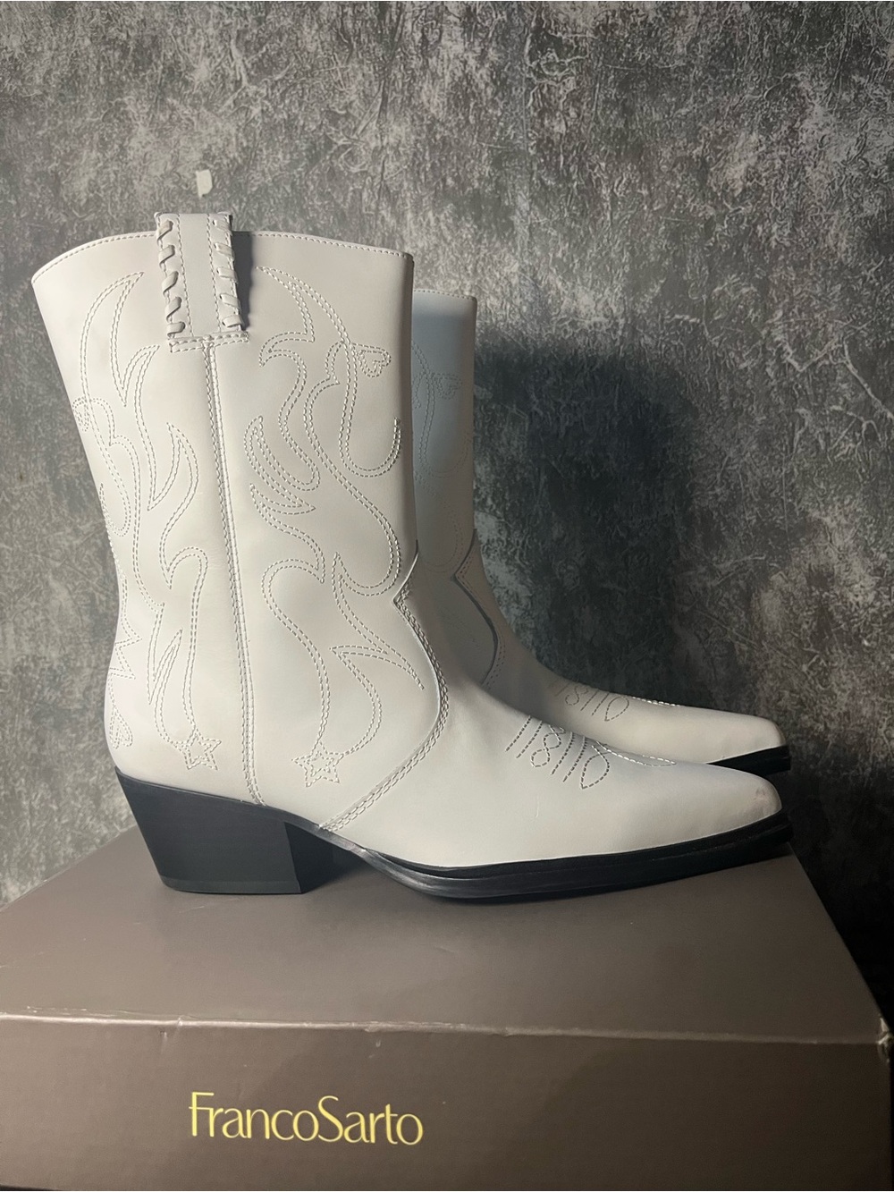 Franco Sarto Leather White Western-Inspired Ankle Boots new in box